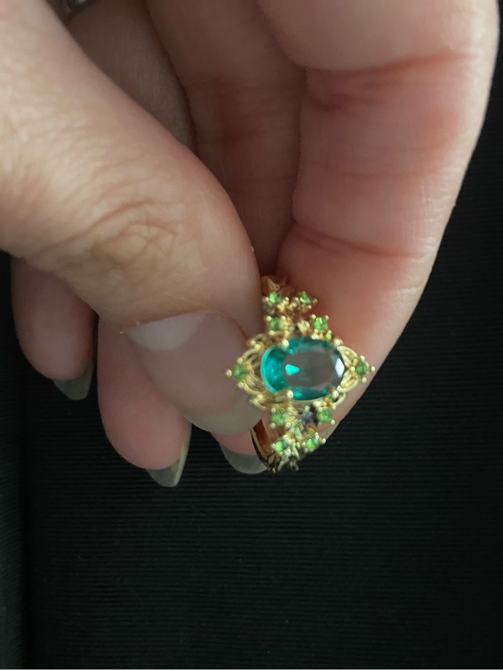 Gold-Tone Green Oval Statement Ring